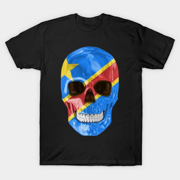 Democratic Republic Of Congo Flag Skull - Gift for Congolese With Roots From Democratic Republic Of Congo T-Shirt by Country Flags